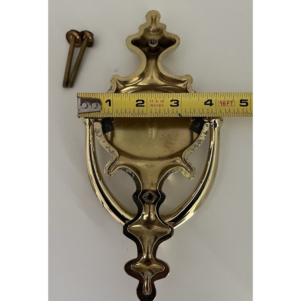 Solid Polished Brass Traditional Door Knocker Tarnish Resistant 8.75" w/ Screws - Picture 6 of 7
